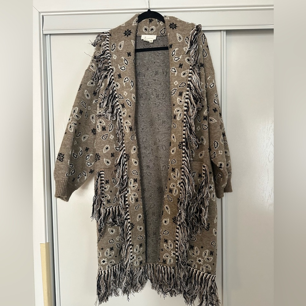 Anthropologie Bandana Fringed Cardigan Sweater